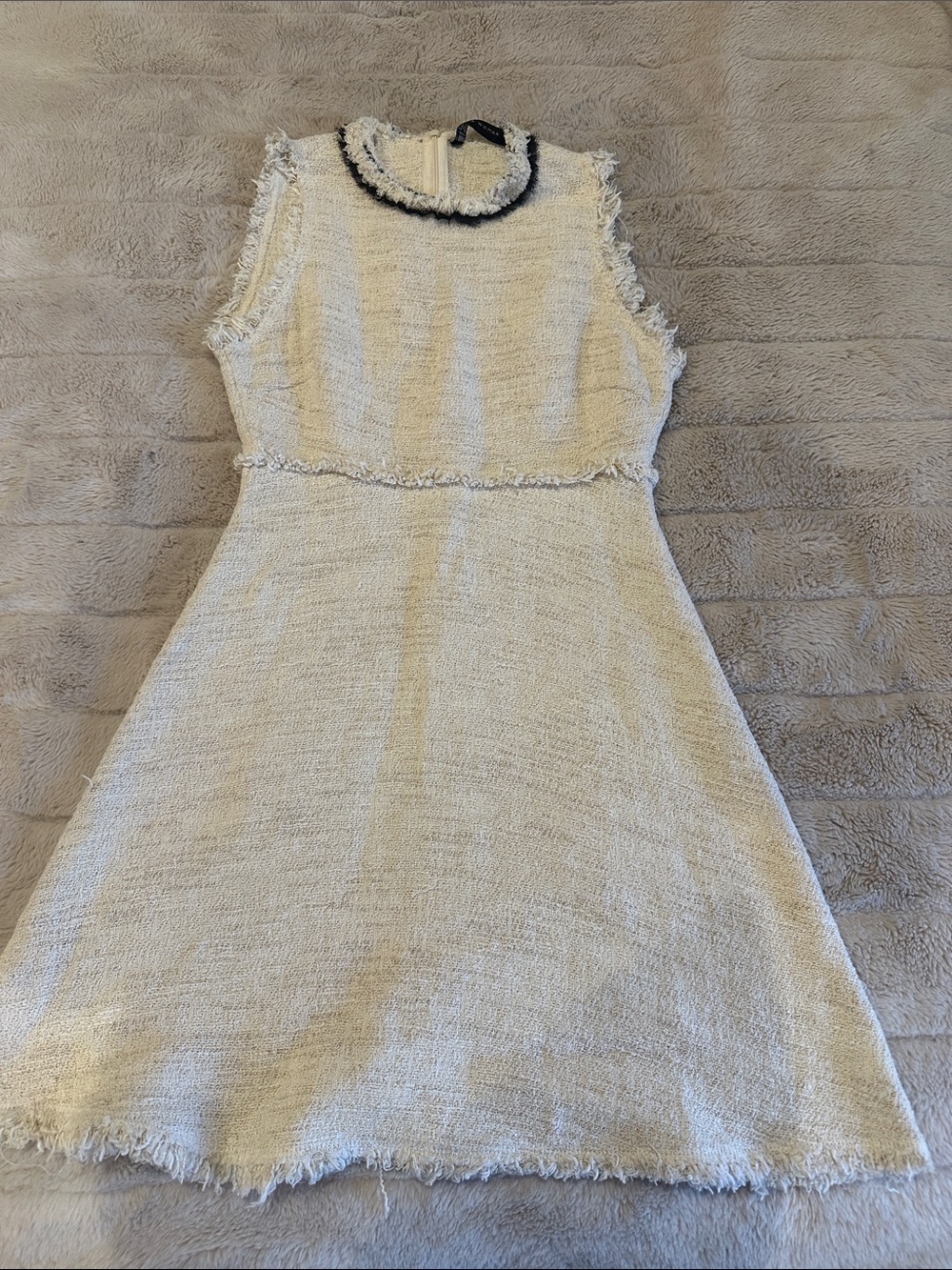 Zara Cream Tweed Sleeveless A-Line Dress with Black Trim